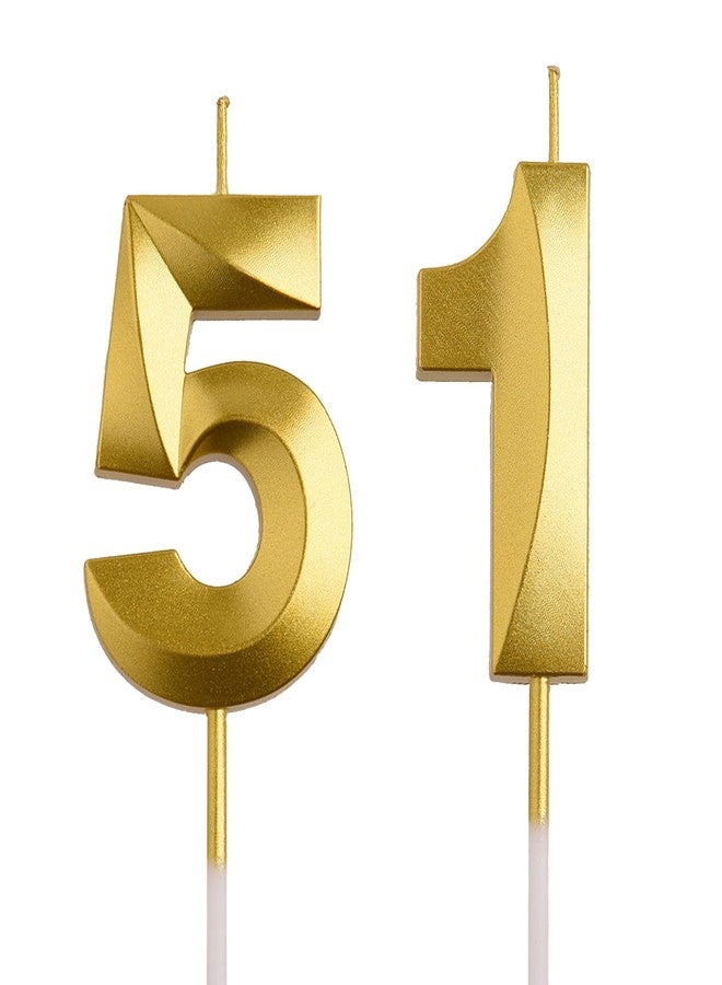 AOOLADA 51st Birthday Candles, Gold 51 Year Old Number Birthday Candles, Happy Birthday Party Decorations Cake Topper Gifts for Men Women - Image 1